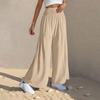 Linen Casual Wide Leg Pants For Women Elastic Waist Versatile Business Casual Work Palazzo Trousers With Pockets