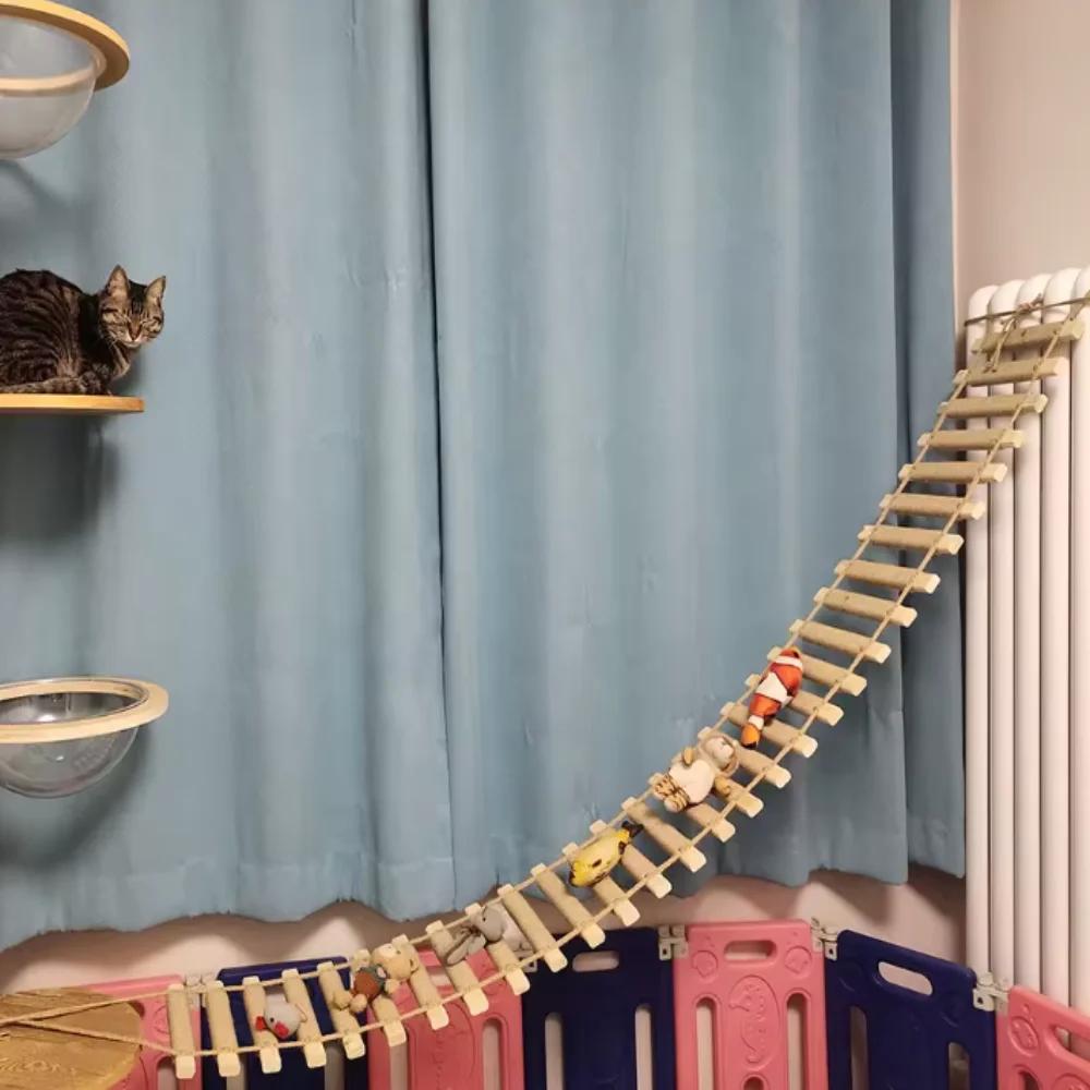 Cat Bridge for Cats Cage Sisal Wooden Rope Ladder Pet Furniture Kitten Step Scratcher Post Kitten Toys Tree Various Sizes