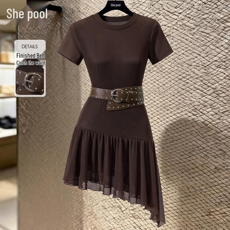 She Chi Women s Irregular Flowy Hem Short Sleeve T-Shirt M