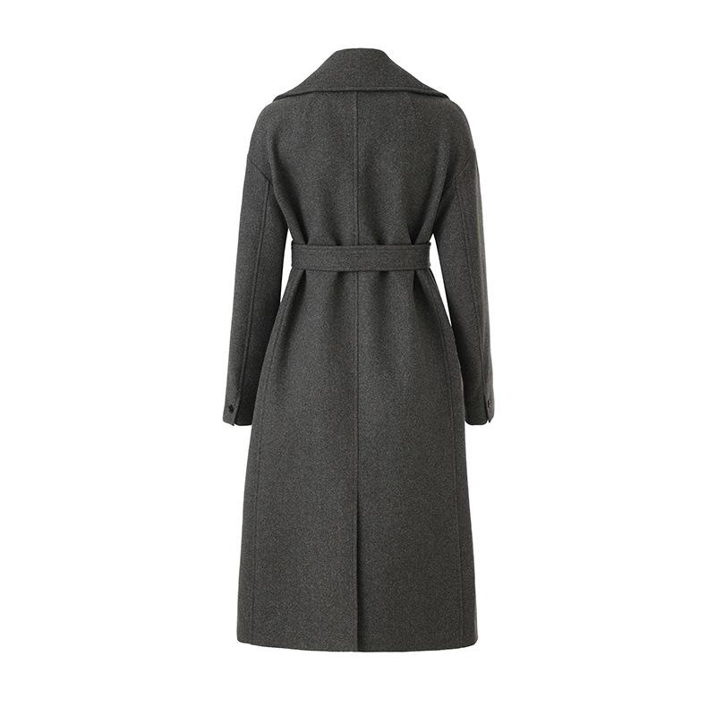 Nanyou Women's Wool Cashmere Belted Long Coat - Elegant Lapel Design for Autumn/Winter