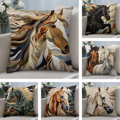 Printing Stylish Horse Fashion Cushion Cover Plush Fabric Soft DoubleSided Printed Sofa Warm Winter Home Child Gift Pillow Case