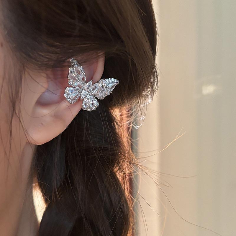 Korean Super Fairy Exquisite Zircon Butterfly Earclip Women's Earless Design Temperament Earrings Earrings