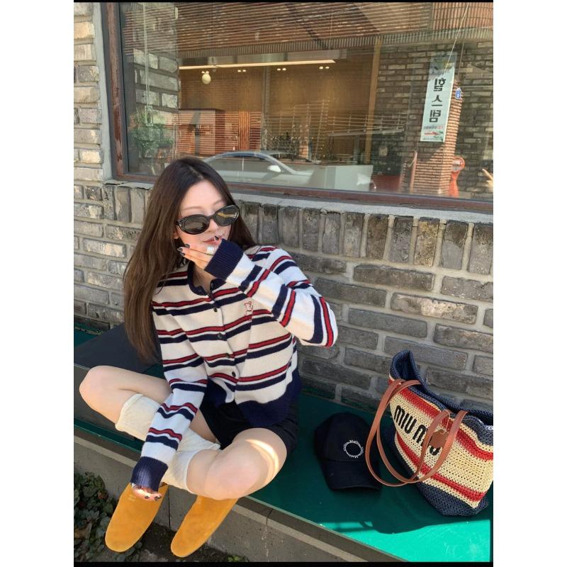 

Милая собачка ремонт нижняя рубашка с длинным рукавом полосатый вязаный свитер с круглым вырезом кардиган ленивый новый женский топ One size fits all [recommended 80-60kg] белый