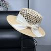 Hepburn Wind Day Single Raffia Hollow Straw Hat Women's Flat Top Sunscreen Top Hat Seaside Sunshade Beach Hat