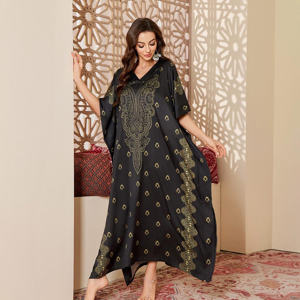 New wind-printed pajamas women's spring and autumn robes elegant and high-end long pajamas DP1191