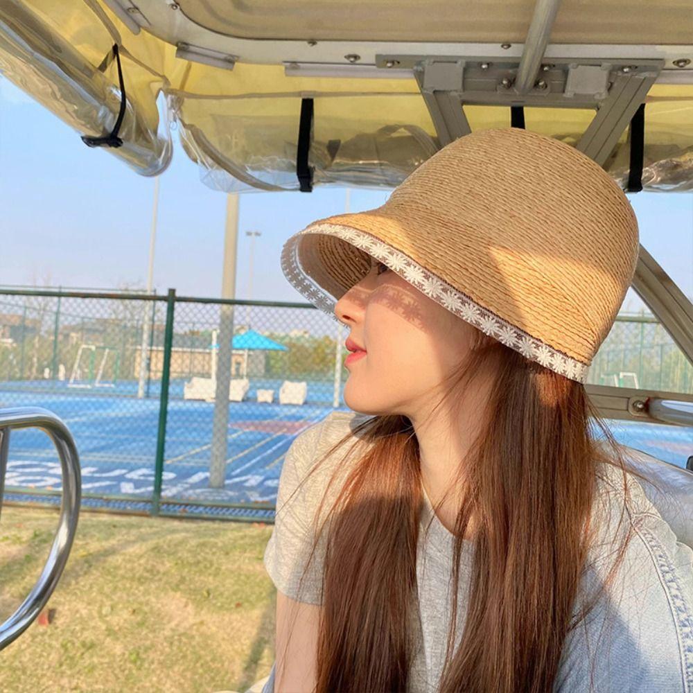 Weave Lace Straw Hat UV Protection Sunscreen Hat Elegant Outdoor Visor Cap  Travel