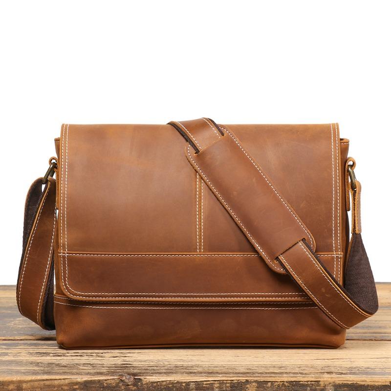 New Crazy Horse Leather Men's Bag Women's Leather Crossbody Bag Retro Old Men's Shoulder Bag