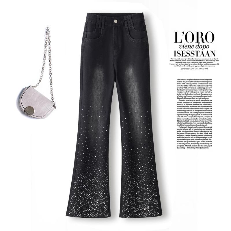 Heavy industry hot diamond micro-pull jeans women's summer high-waisted slim-fitting and thin horseshoe pants light blue flash fishtail pants tide