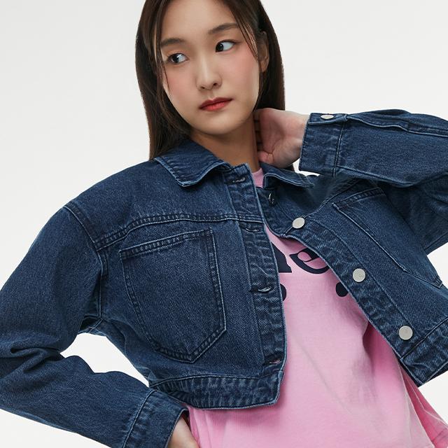 Lap Basic Out-Pocket Crop Denim Jacket Aq1Dz260