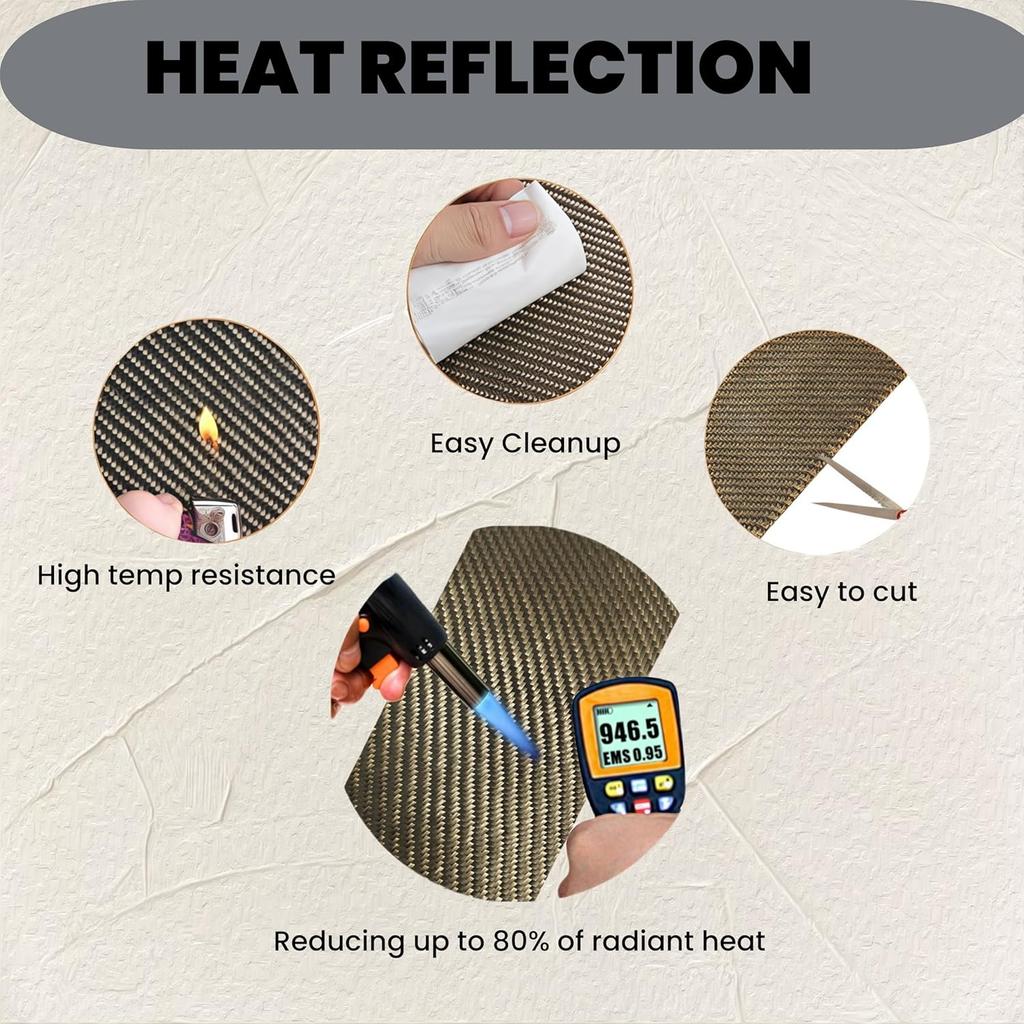 Reinforced Exhaust Heat Shield Mat 12 Inch x 24 Inch with Adhesive Backed Resistant for wall behind grill 2000 Degrees High Temp Protection Material