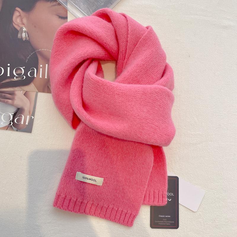 Pure wool scarf women's winter high-end solid color couple scarf men's new warm and versatile knitted scarf