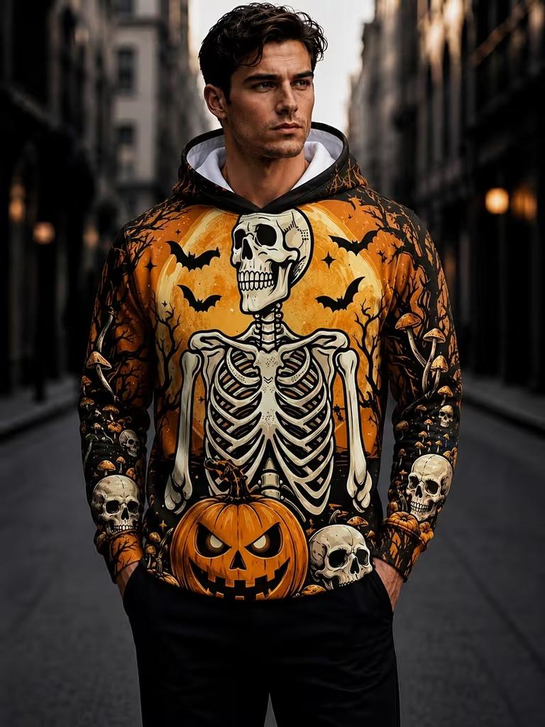 Felpe Halloween Uomo Gatto Nero Carino Cappello da Strega Fantasma Zucca Pipistrello Ragnatela Pullover Felpa con Cappuccio Felpa Festa Festiva Spettrale