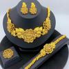 2026 Middle East Gold Wedding Jewelry Set Indian Bridal Necklace Ring Earrings Bracelet Four-piece Set