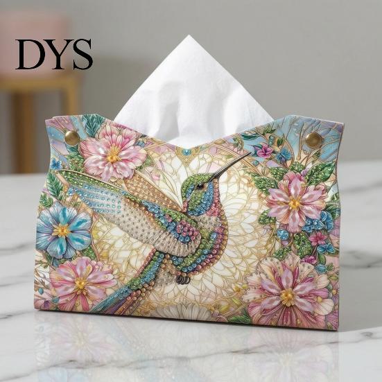 Holiday Gift for Craft Lovers DIY Faux Diamond Art Painting Tissue Box, Leather Desktop Creative Gifts Children Holder Pouch, 5D Rhinestone Embroidery