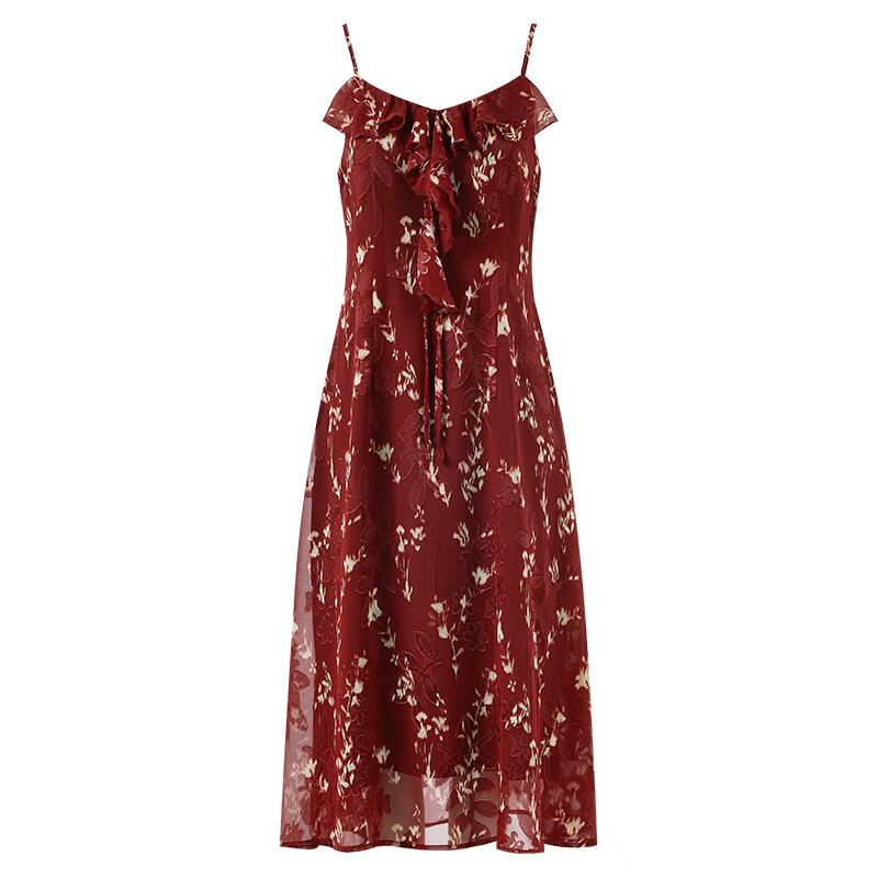 Elegant French Floral Strappy Midi Dress