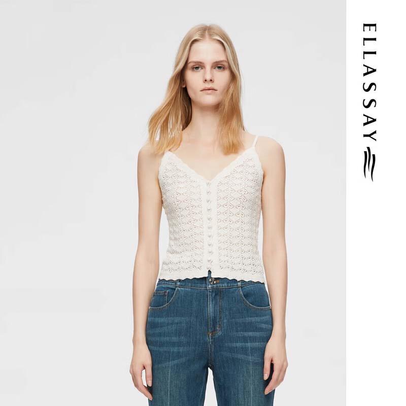 ELLASSAY Women's Lyocell Delicate Crochet Knit Top