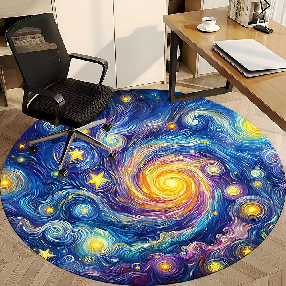 1PC Galaxy Swirl Office Round Area Rug, Mat Suitable ForOffice, Under Office Chairs Bedroom Living Room Home Decor, Room Deco