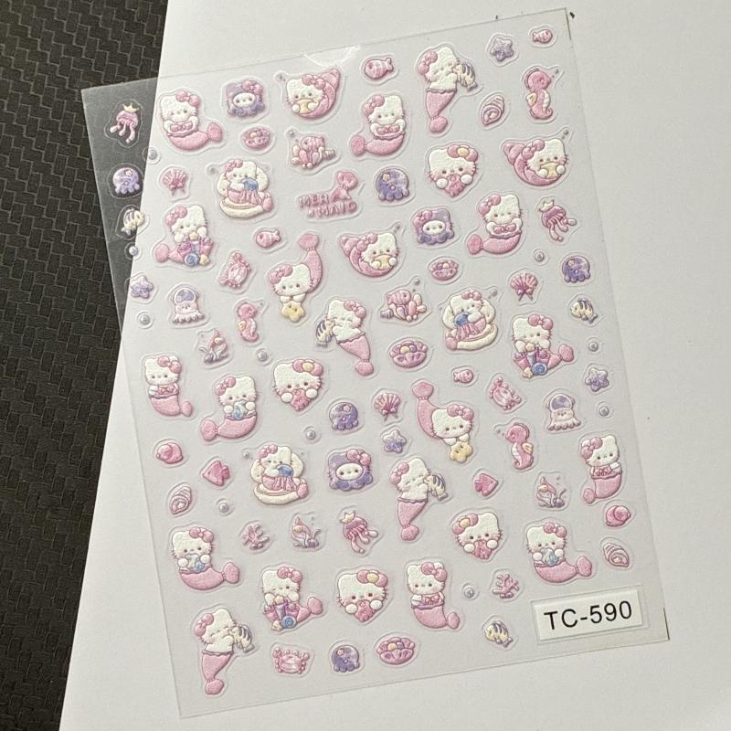 

5D Embossment Nail Art Stickers Kawaii Hello Kitty Animal Cartoon Sanrio Manicure Decals Diy Nail Art Decoration