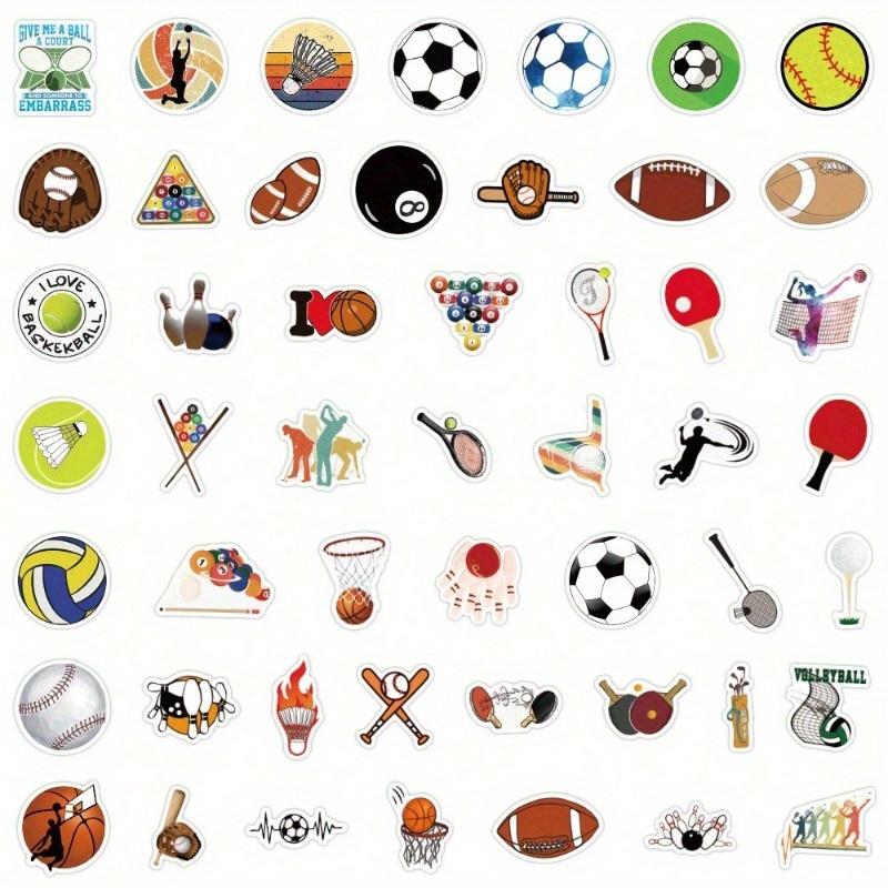 50PCS Sports Mix Ball Stickers Vinyl Stickers Scrapbook, Journaling, Laptop, Bumper, Skateboard, Water Bottles, Computer, Phone, Cartoon