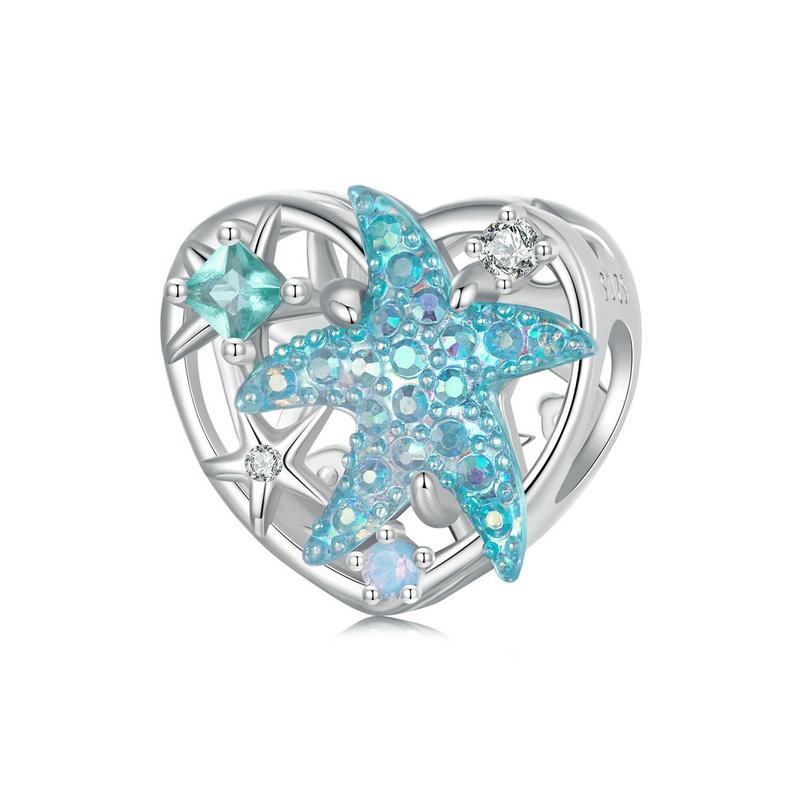Argento 925 Fascino Conchiglia Blu Perla Marina Animale Tartaruga Stella Marina Ciondolo Adatto Bracciale Collana Gioielli Fai da Te