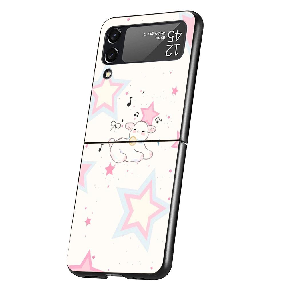 Harte PC-Handyhülle Für Samsung Galaxy Z Flip 7 6 5 4 Schwarze Hülle Für Galaxy Z Flip 3 Faltbare Capas Niedliches Lamm Engel Schaf