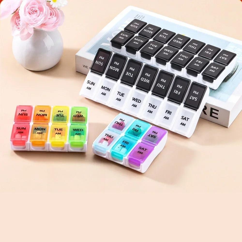 New Portable Hot Premuim Weekly Pill Organizer Case Box Twice A Day 7 Day Container Medicine for Travle Vitamins Supplement