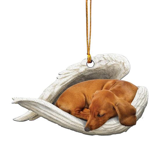 Dog Sleeping In Angel Wings Ornament 2D Flat Car Rear View Mirror Hanging Charm Pet Memorial Keepsake for Christmas Tree Car Interior Accessories