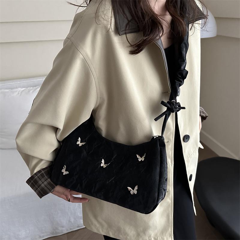 New Fashionable Butterfly Armpit Shoulder Bag Fashionable Trendy Crossbody Bag Pleated Design Dumpling Bag