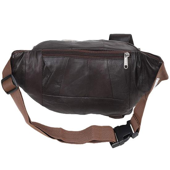 NOORA Stylish Real Leather Black Waist Bag Elegant Style Travel Pouch Passport Holder with Adjustable Strap