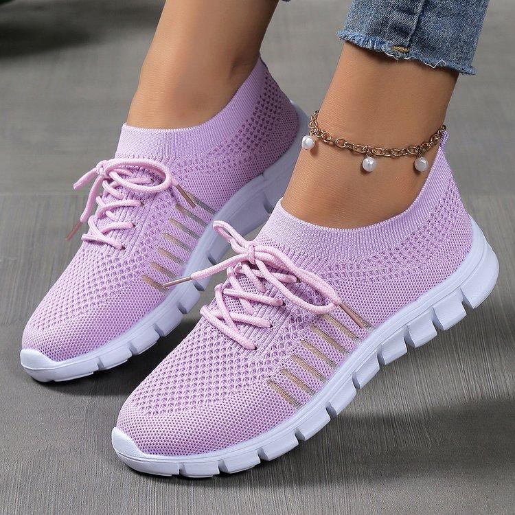 

Женские зеленые вязаные кроссовки с мягкой подошвой для ходьбы, легкие и дышащие, беговые и спортивные кроссовки, женские туфли на плоской подошве больших размеров 43 лавандовый