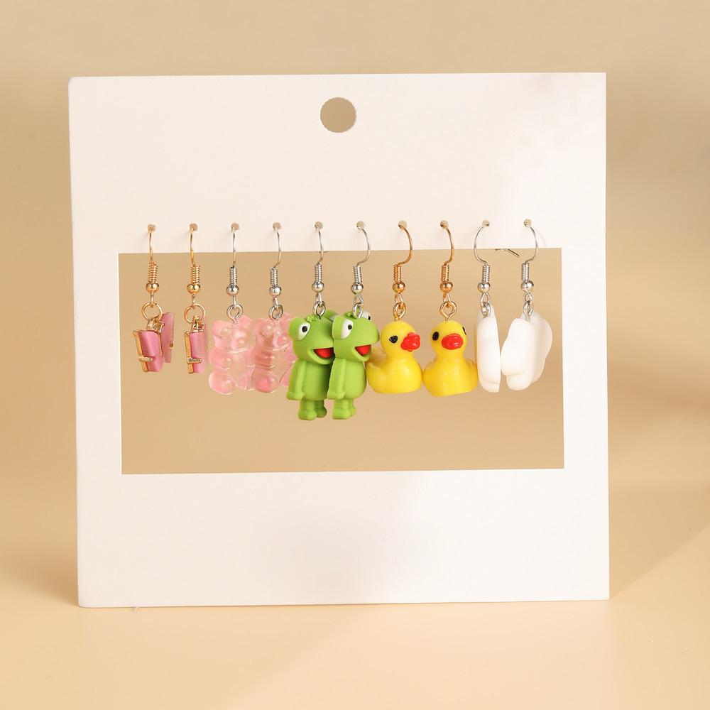 5 Pairs Earrings Creative Personality Funny Duck White Cloud Butterflies Bear Pendant Earring Set