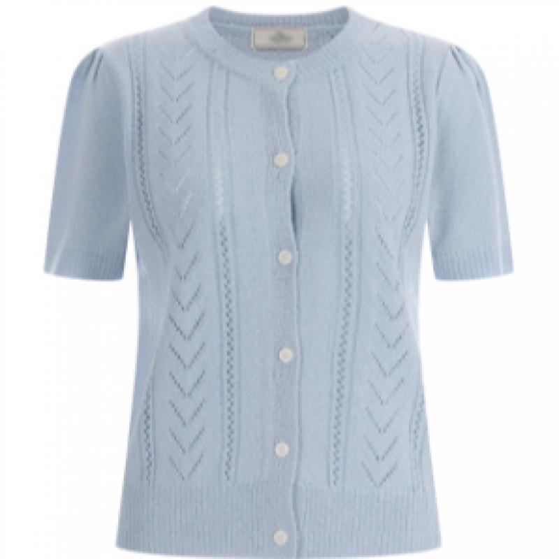 Shop Women Button Open Puff Sleeve Short Sleeve Knit Cardigan Pink Bom Wcd 120
