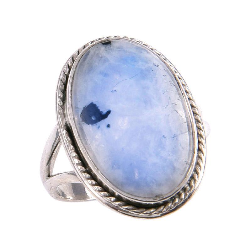 Natürlicher Regenbogen-Mondstein Edelstein Handgefertigt 925 Sterlingsilber Geschenkring S.6 e7Z31