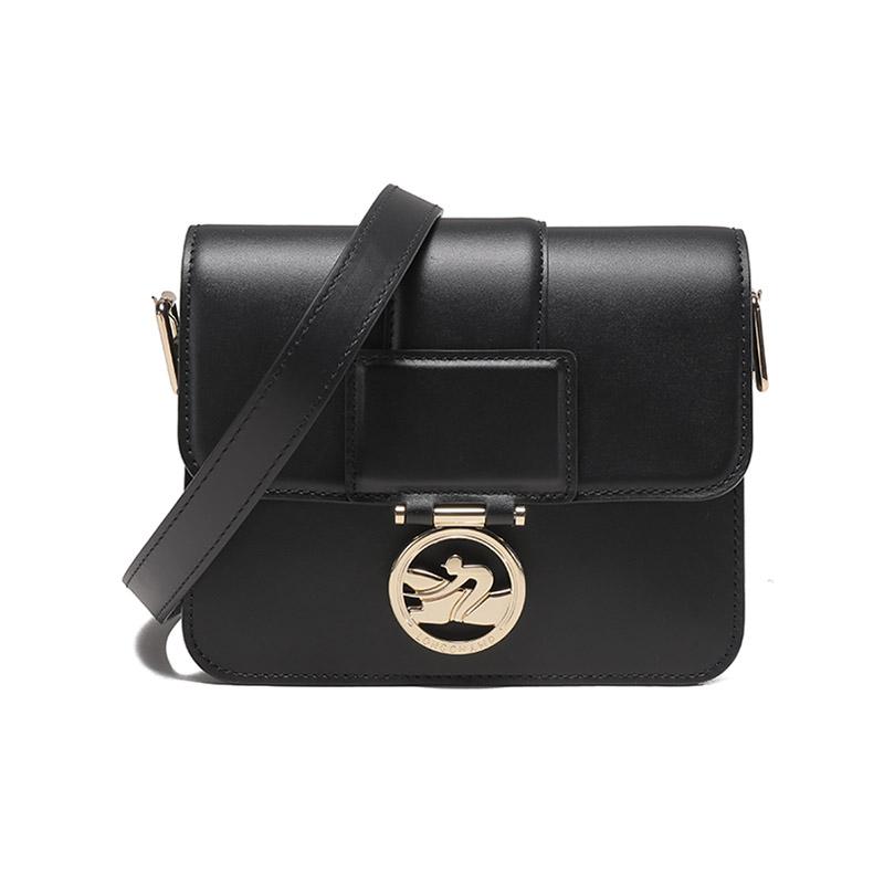 Longchamp Box-Trot 18 Druckknopfklappe Verstellbarer Schultergurt Kalbsleder Kleine quadratische Schultertasche Crossbody Tasche Damen Taschen Schwarz 10174HAU001