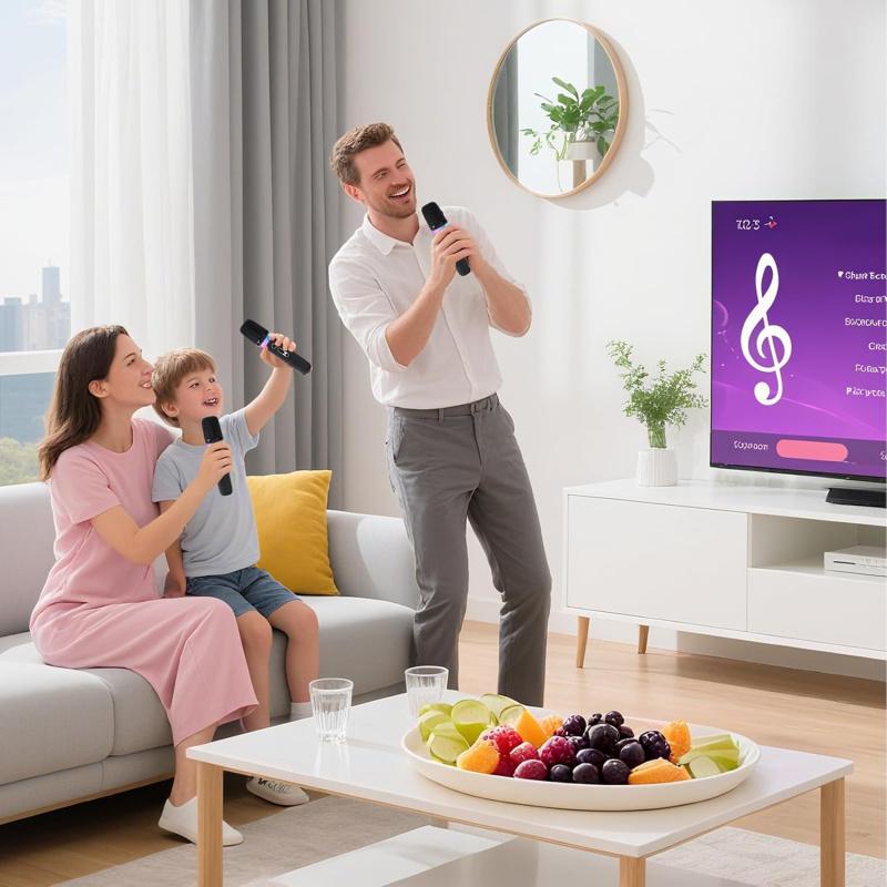 Microfon Karaoke, Microfon Dublu Portabil Reîncărcabil cu Receptor Aux in și Out de 3,5 mm, Microfon Karaoke cu Control al Volumului pentru Cântat, Vorbire, Acasă