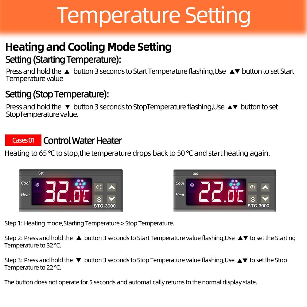 STC-3000 12V 24V 220V Temperature Controller Alert Sensing Refrigeration Heating Temperature Correction Hygrometer