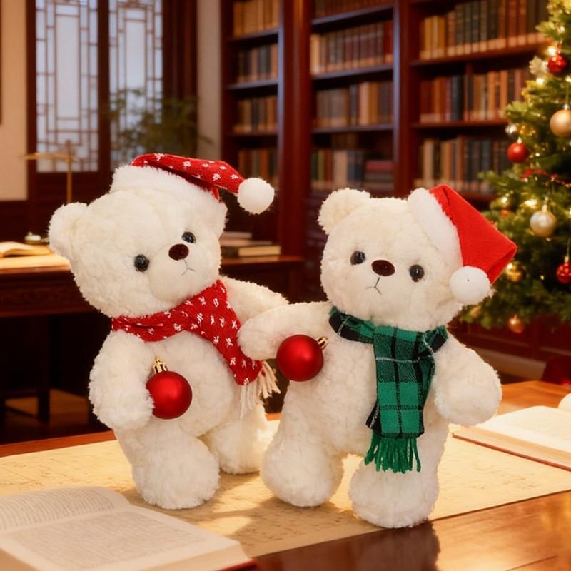 Plush Bear Toy With Scarf And Hat Decor For Kids Christmas Gift And Birthday Present