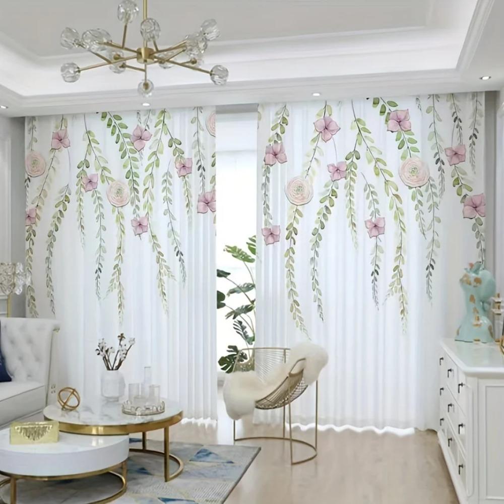 Moon Flower Swan Tree River Forest Natural View Window Curtain For Living Room Kids Bedroom Bathroom Kicthen Door Home Decor2Pcs