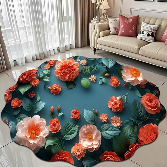 3D Floral Area Rug Fish Pebbles Living Room Rug Decorative Flower Floor Mat with Non-Slip Backing for Bedroom Entrance Kitchen Bathroom