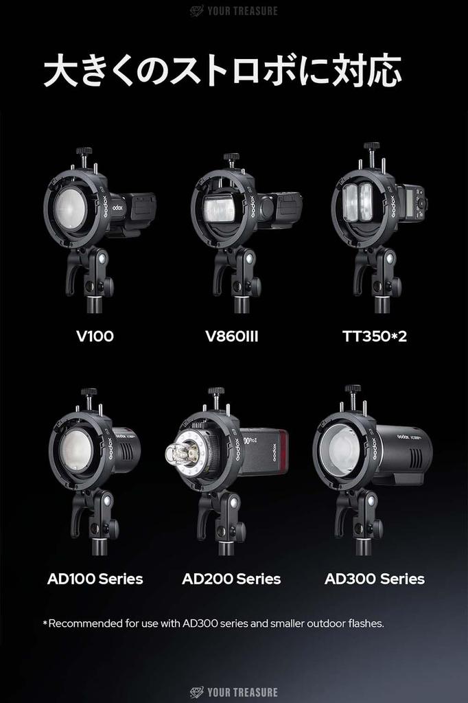 Japanese Godox S3 Bracket Bowens Mount Lightweight Foldable Angle Adjustable Compatible with AD100Pro AD300Pro V100 V860III [Authorized Distributor]