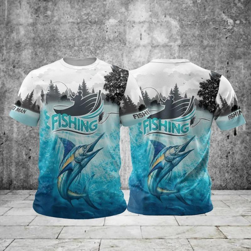 Summer Men's Fishing T-Shirts Short Sleeve 3d Fish Print Street T-Shirts Hip Hop Big Size Man Tees Loose Casual O-Neck Shirt