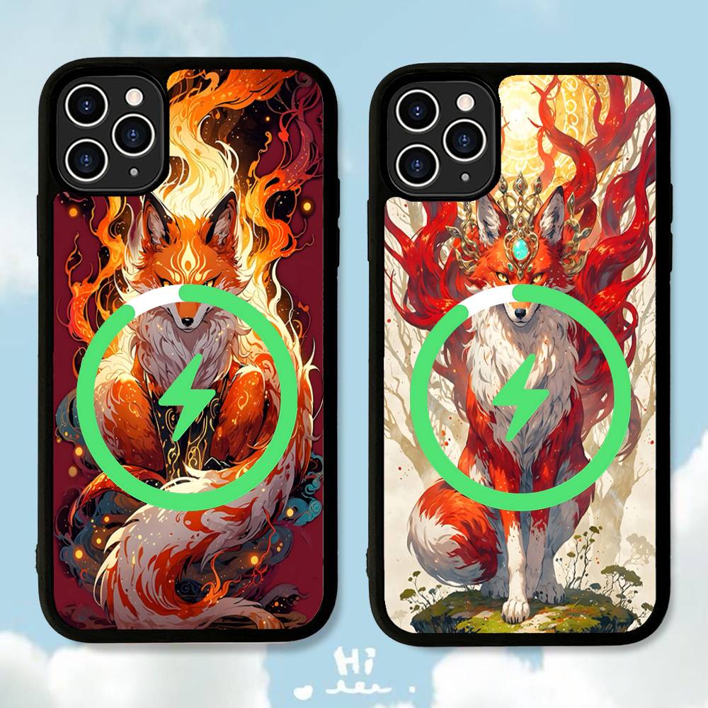 Cartoon Animal Fox Black For Magsafe Magnetic Phone Case For IPhone 16 15 17 Pro Max 11 12 13 14 Plus Cover