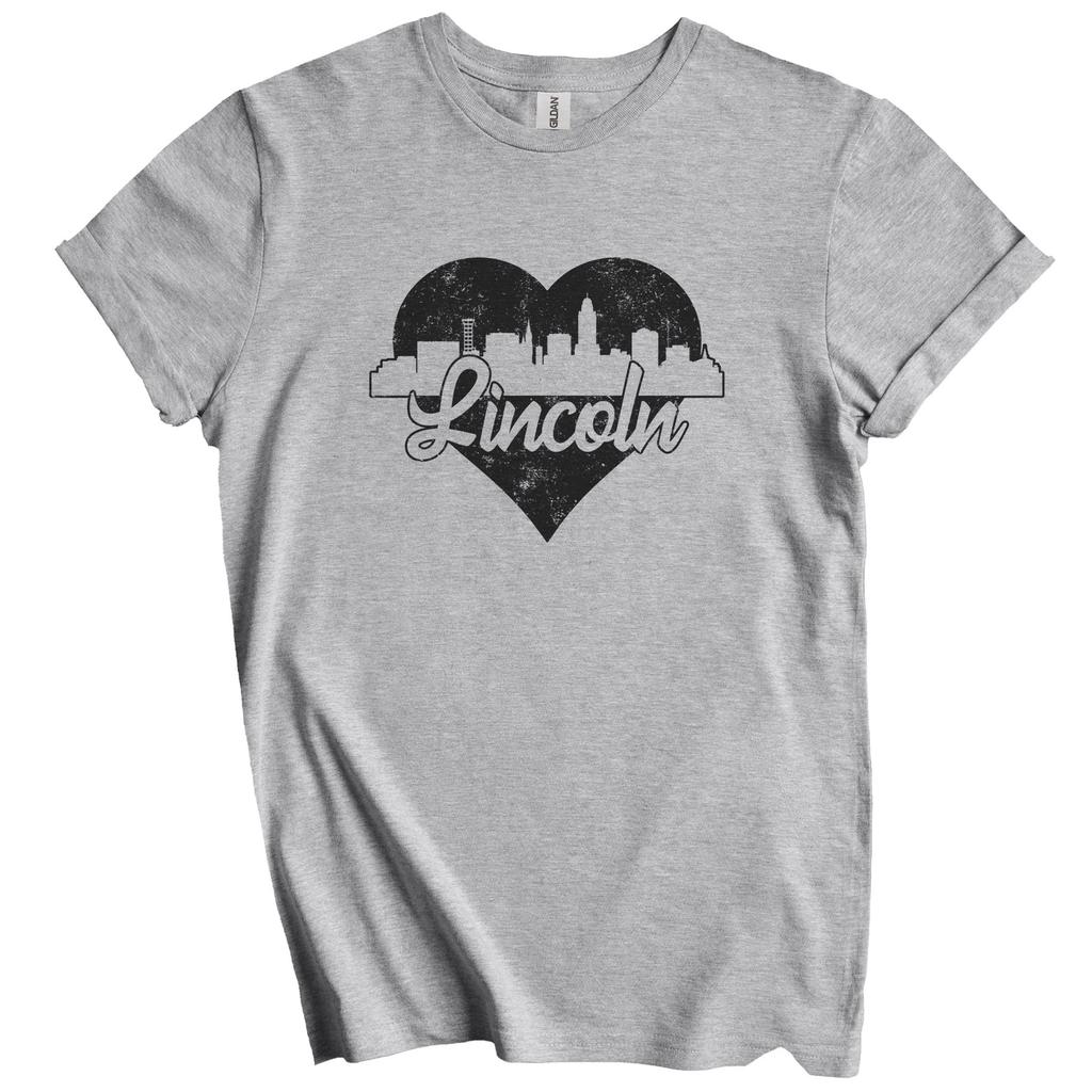 Retro Lincoln Nebraska Skyline Heart Distressed T-Shirt