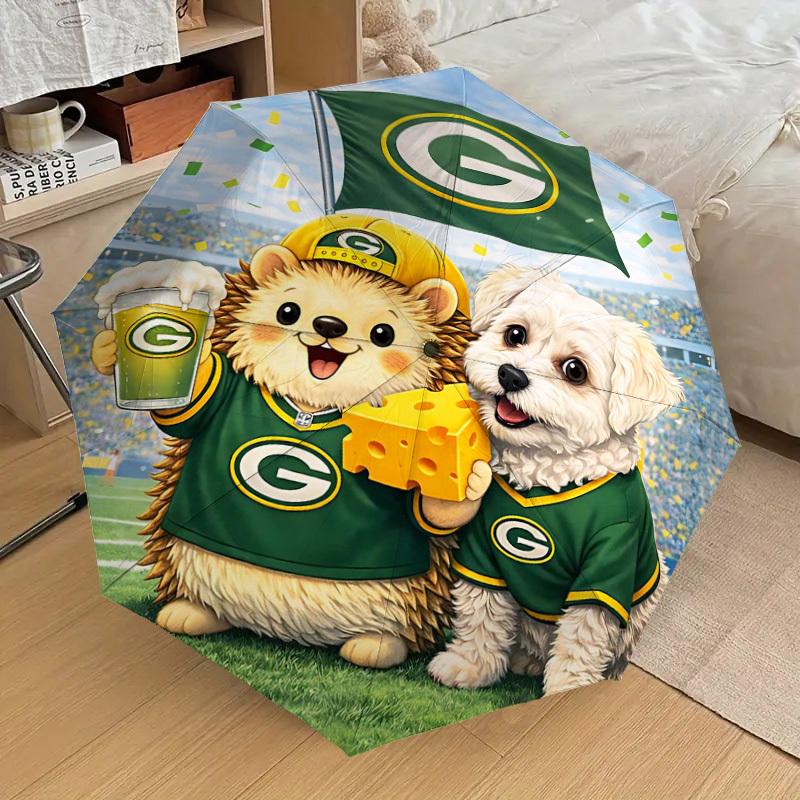 1PC Hedgehog Green Bay Packers Umbrella-8-Rib Reinforced, Automatic Open, Lightweight & Durable, Cute Fashion Accessory for Outdoor-T314