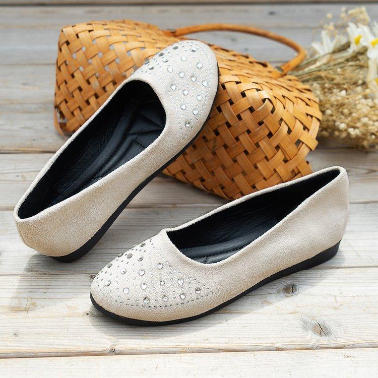 Foreign Trade 2025 Large Size Shallow Mouth Flat Sole Shoes Light and Comfortable Rhinestone Women's Shoes Comfortable Versatile and Breathable