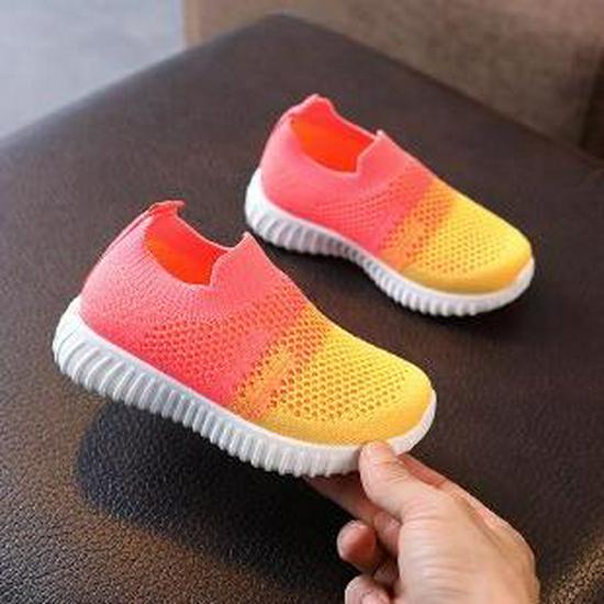 

Дышащие кроссовки Flyknit с цветовыми блоками для весны и осени для детей среднего и старшего возраста – Модный корейский стиль для мальчиков и девочек 25: 15cm розовый