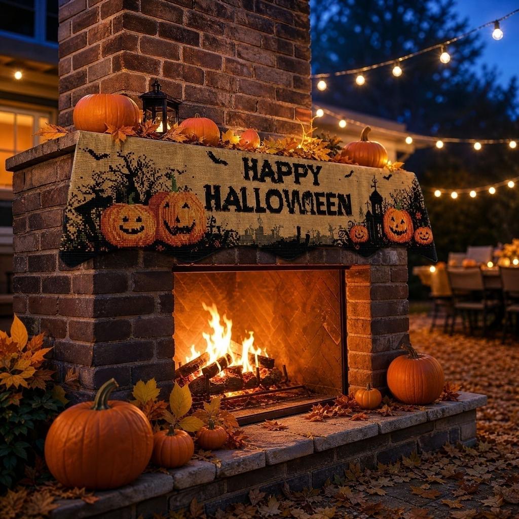 Halloween Mantel Scarf for Fireplace, Personalized Custom Decor for Living Room Kitchen, 78.7 19.6 Inches