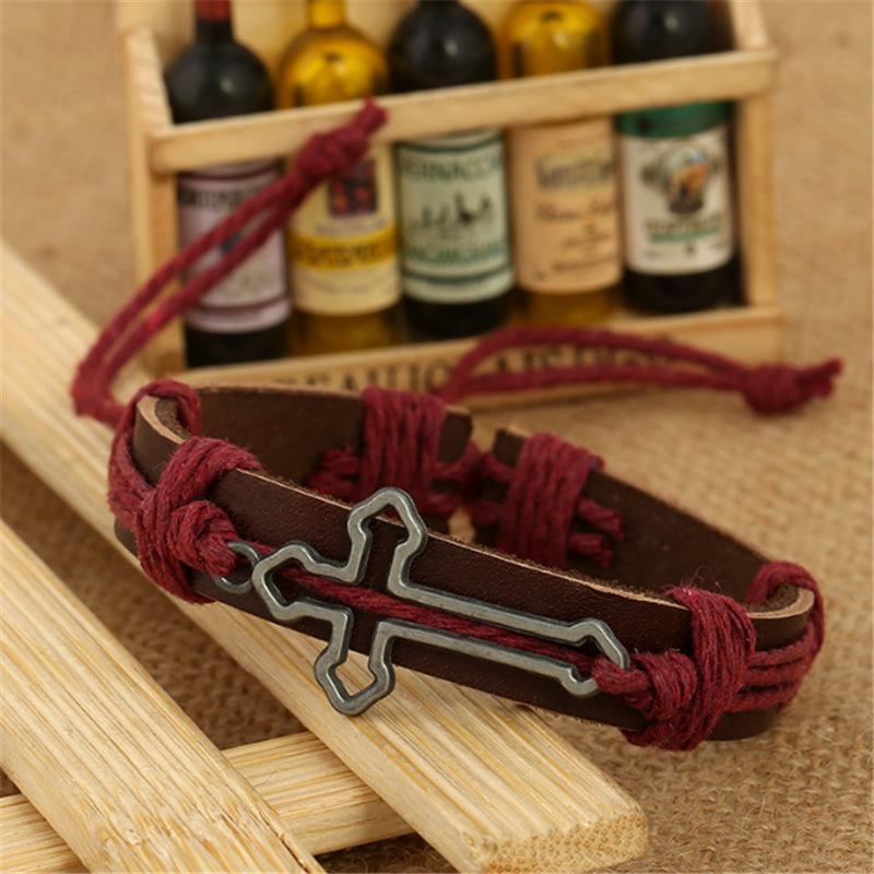 Cross-Shaped Handmade Cowhide Leather Bracelet