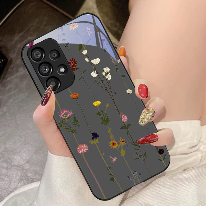 Tempered Glass Phone Case for Samsung Galaxy S10 4G S20 11E 30 S21 21Fe 22 Pro S23 Ultra 5G S8 S9 Vine Small Flower Rose Purple