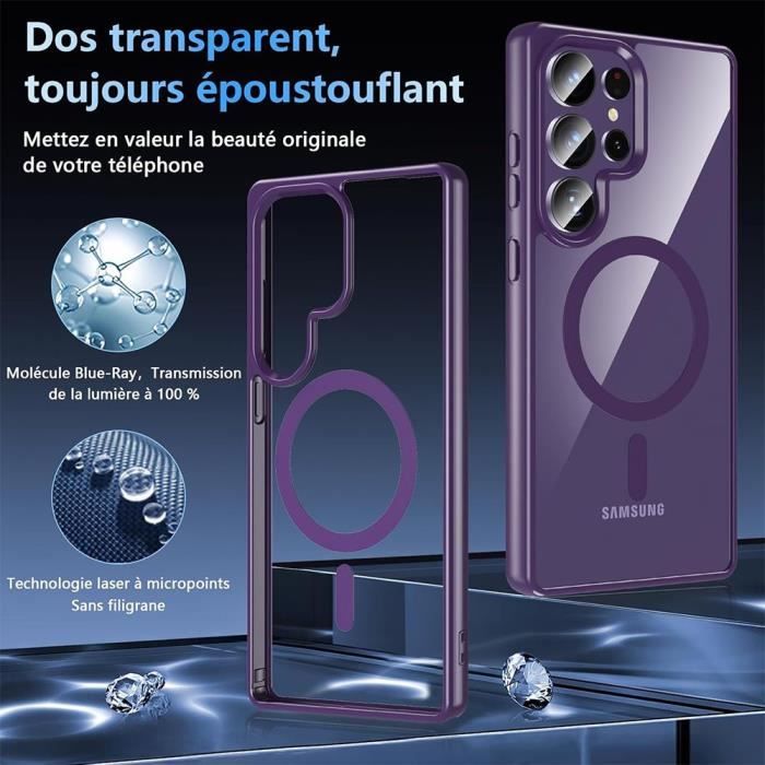 Coque et 2 verres trempés pour samsung galaxy s25 ultra, protection avec cerle magnétique - violet